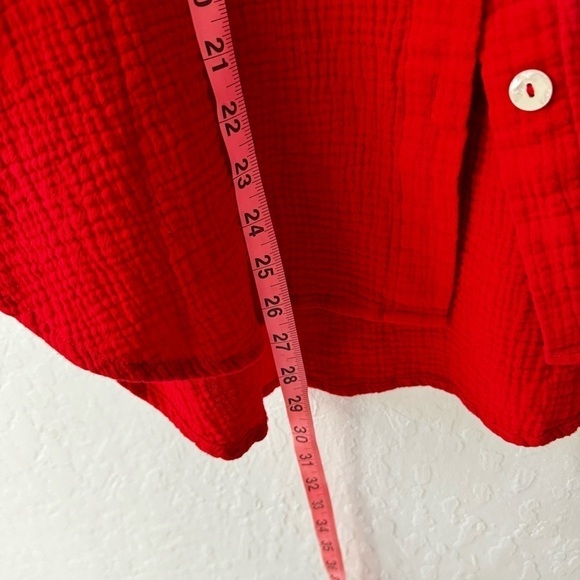 Charlie Holiday Red Cotton Gauze Harlow Button Down 3/4 Casual Oversized Shirt 6 - Picture 5 of 12